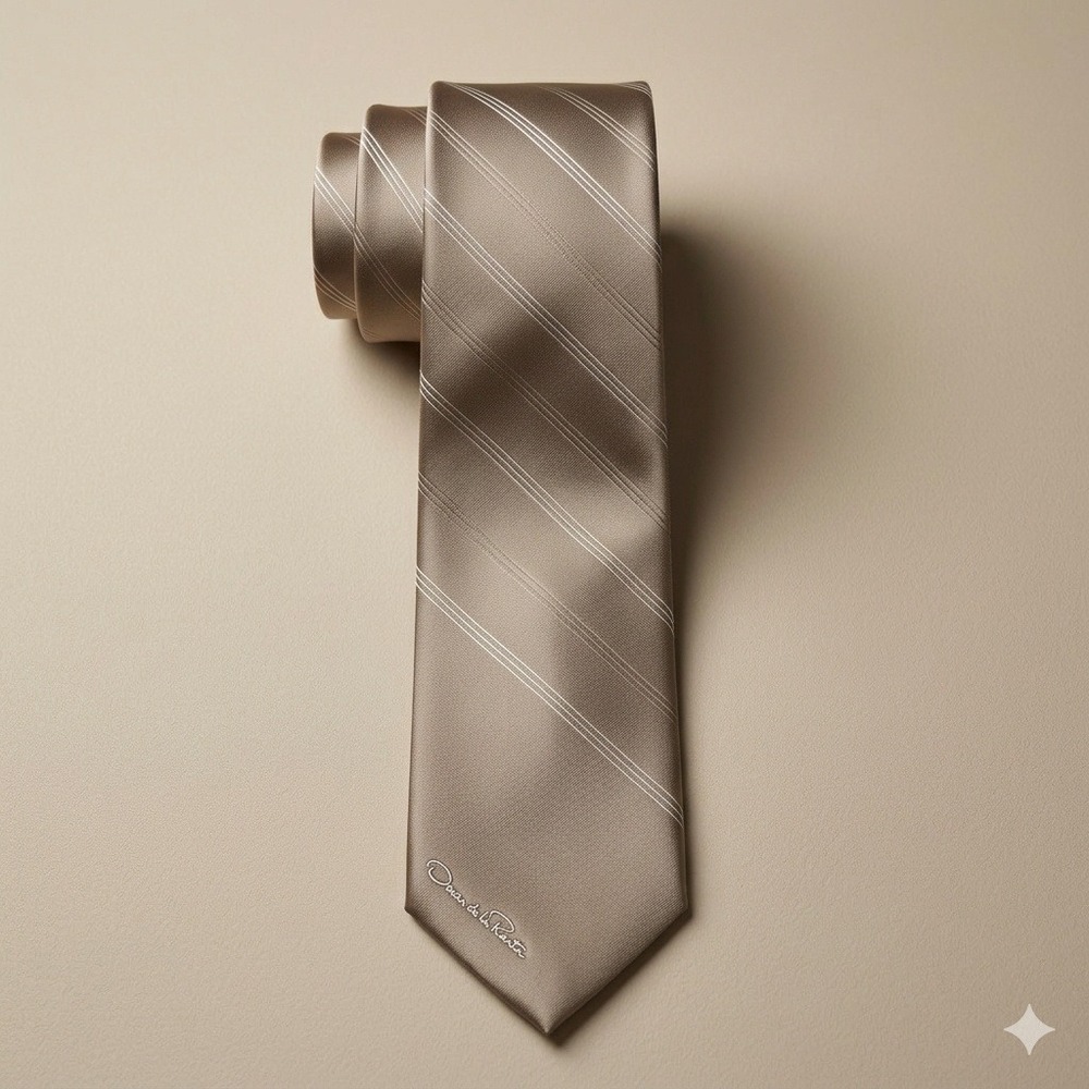 Oscar de la‎ Renta Mens Silk Tie Taupe Brown Diagonal Stripe Designer Necktie